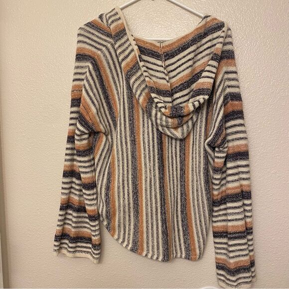 Billabong Baja Beach Stripe Pullover Sweater Hoodie open knit beachy boho M - Picture 3 of 10